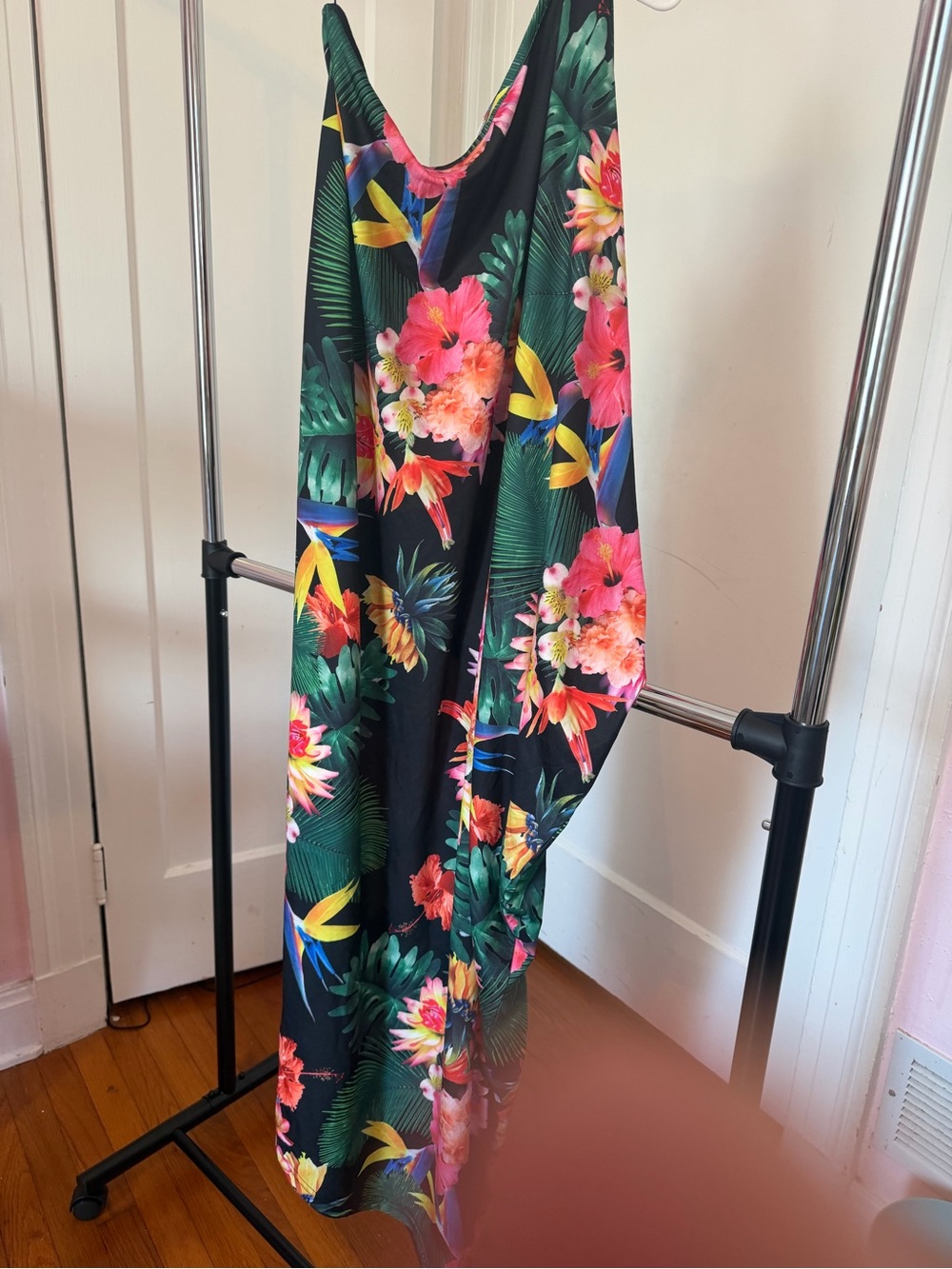 City Chic Black Tropical Floral Maxi Dress with Pink, Green & Yellow